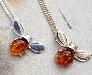 Bee Pendant in Silver or Gold with Amber