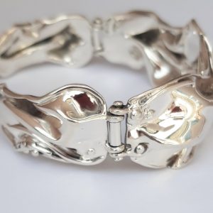 Pearl and Silver Organic Bangle- Hinge Detail